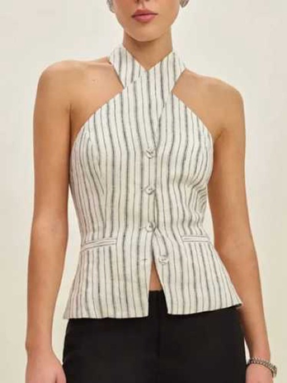 Reformation Tate Linen Top NWT Size 6 Elsie Stripe Halter Vest Blouse Shirt